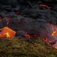 Yoga block with glowing lava accents